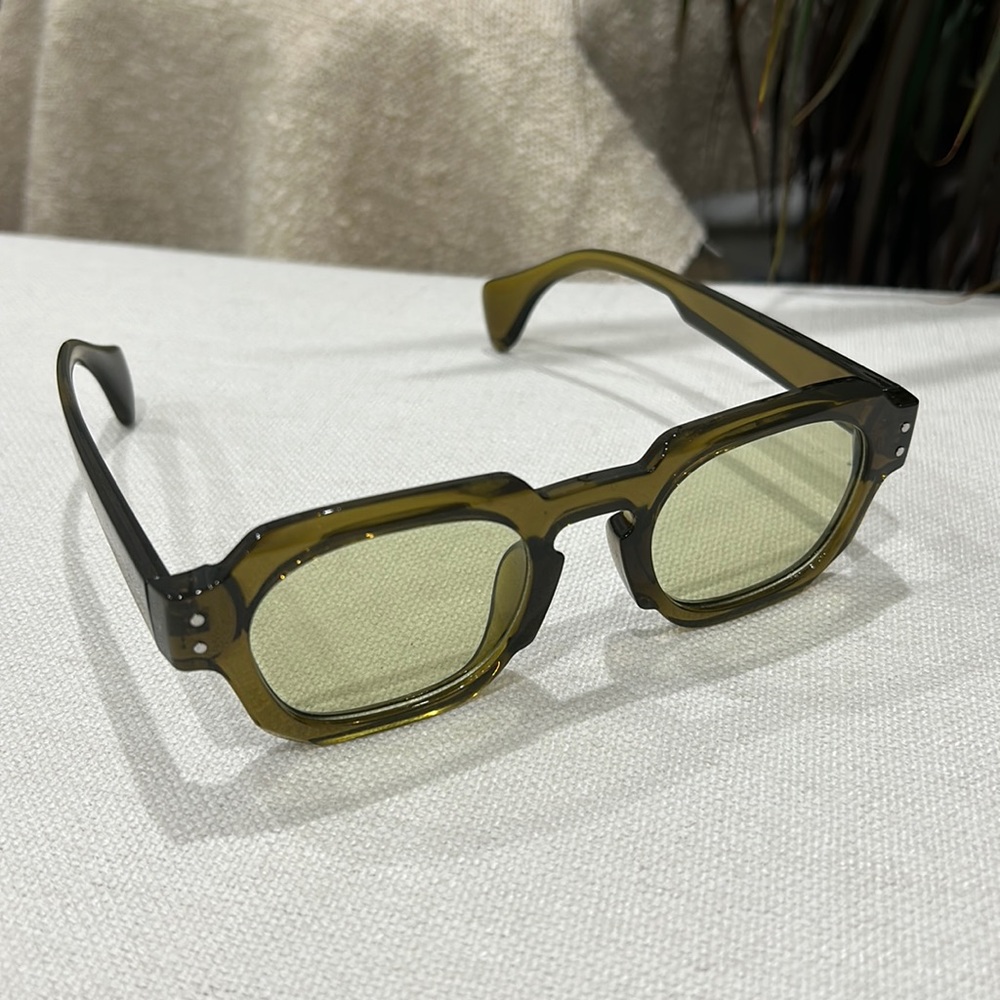 Trendy Olive Green Square Frame Sunglasses | Retro Chic